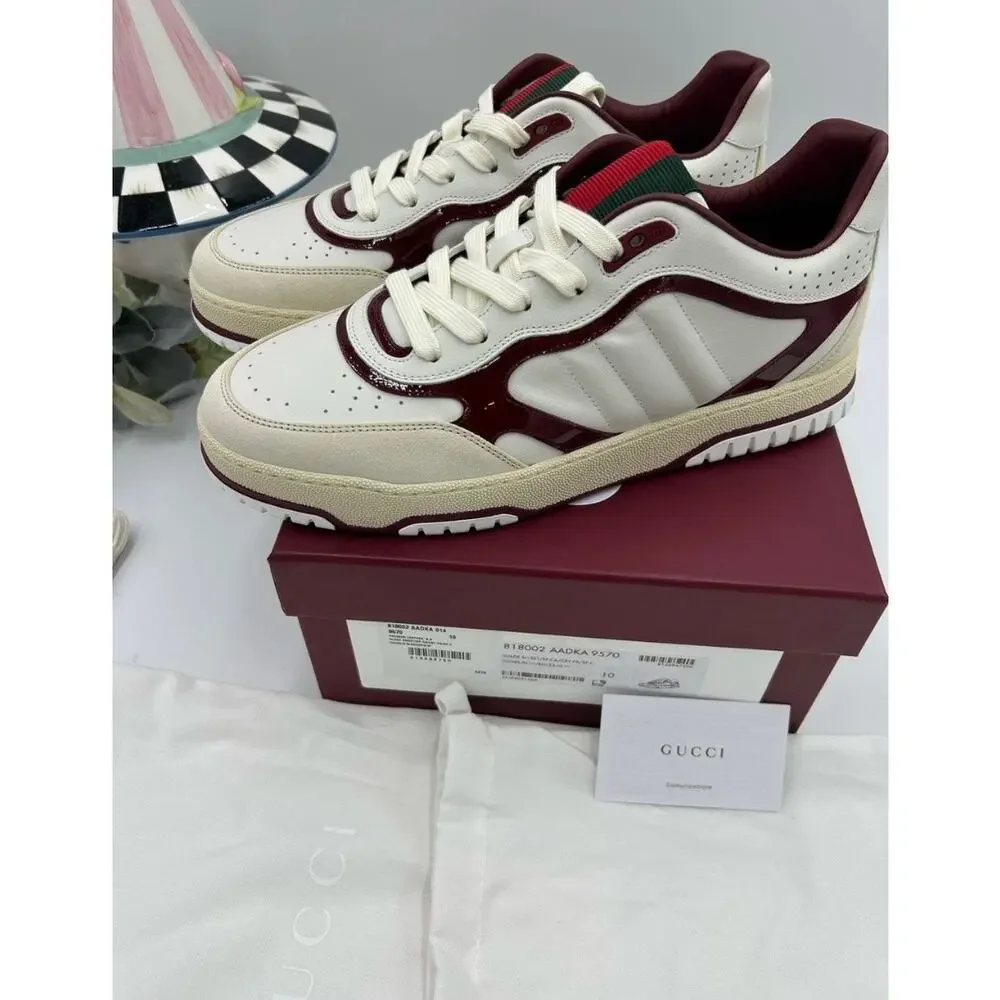 Men's Gucci re-Web leather sneakers with red accents size 10 fits 10.5 US